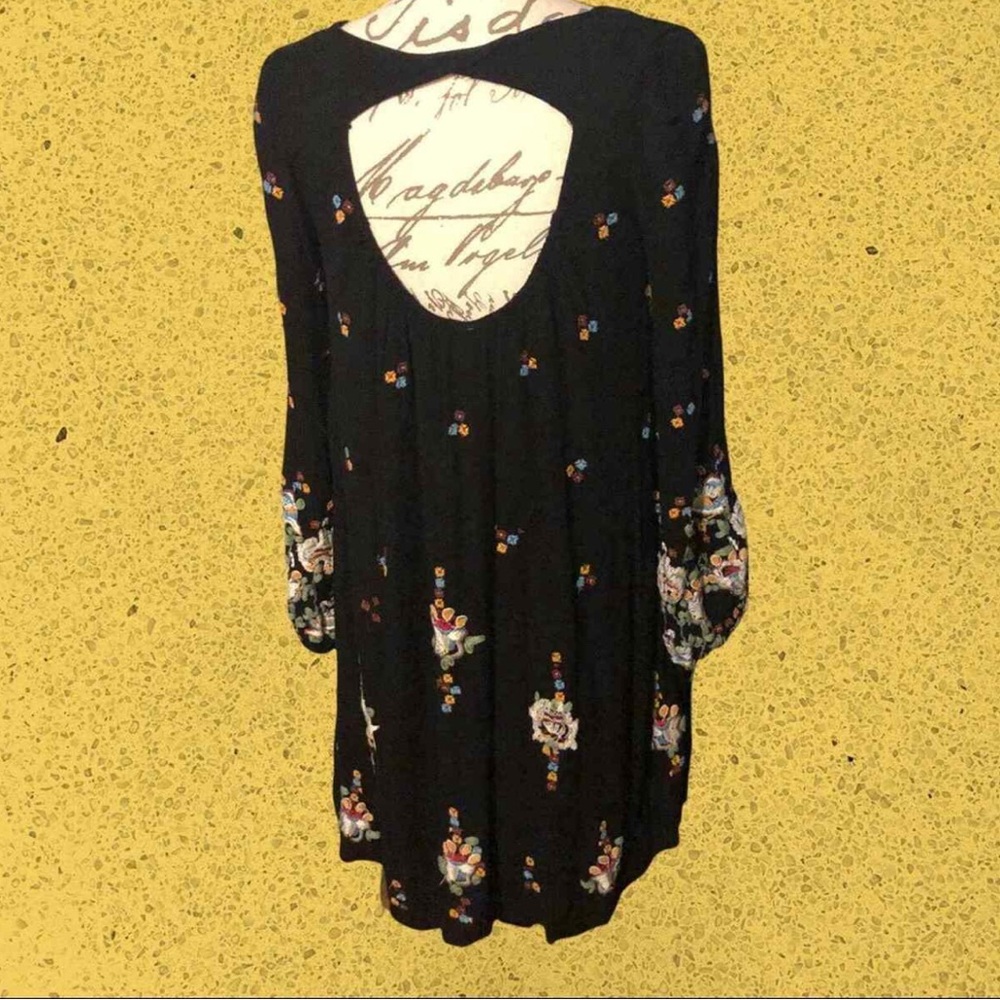 Free People Oxford Embroidered Mini Dress In Black M XS Floral Beachy Boho